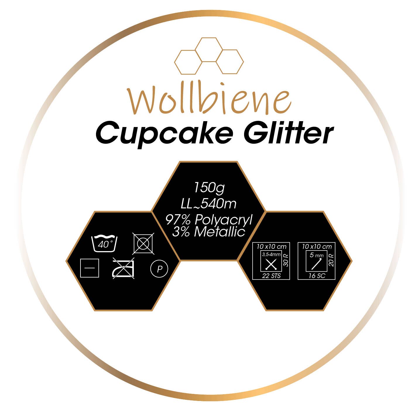 Woolly Bee Cupcake Glitter Gradient Wool Knitting Wool 150g
