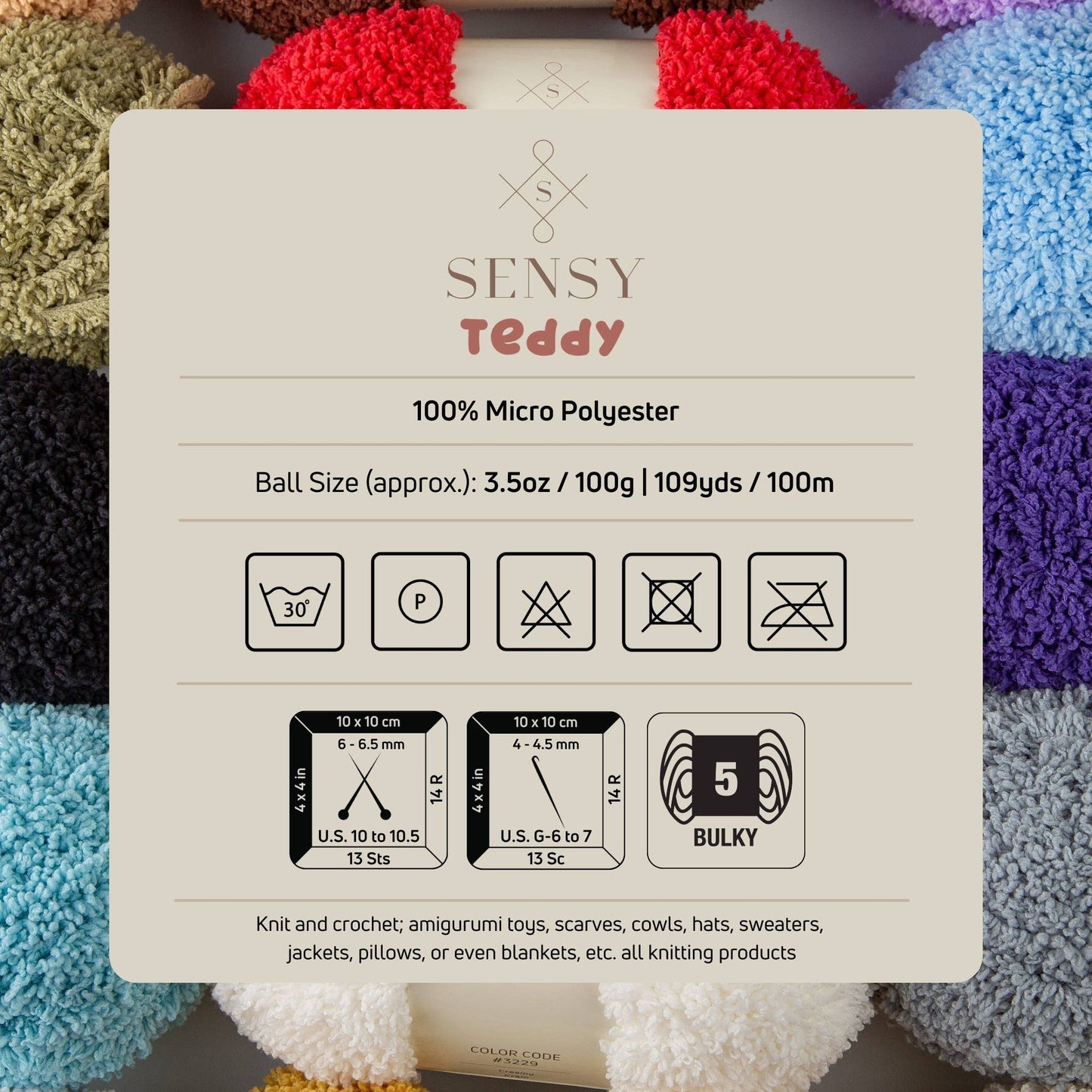 Sensy Teddy Yarn, 3.5 oz, 109 Yards, Gauge 5 Bulky