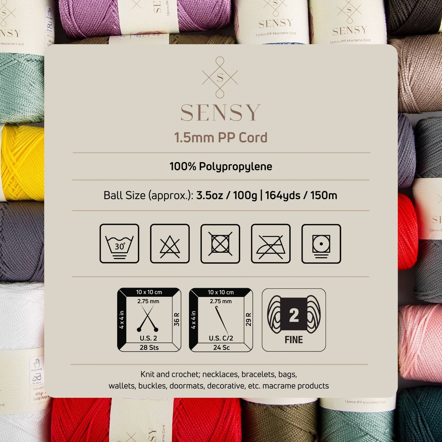 Sensy Premium 1.5mm - 164 yards 100% Polyester Macrame Cord